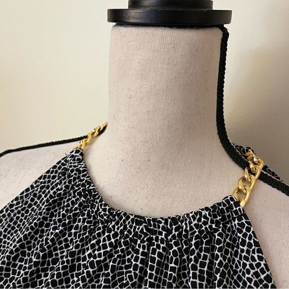 Michael Kors Jersey Halter A-line Loose Fit Dress with Gold Chain Straps - Picture 2 of 13